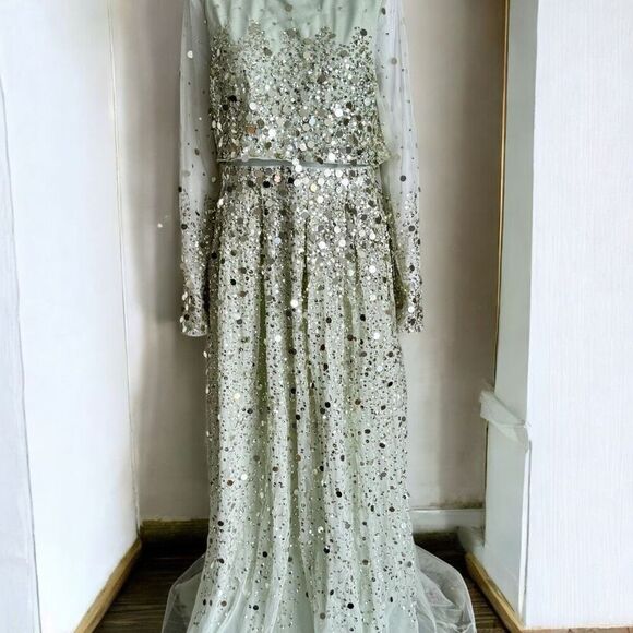 ASOS Fairytale Whimsigoth Sparkly Mirror Sequin Sheer Evening Prom Dress NWT - Picture 6 of 12